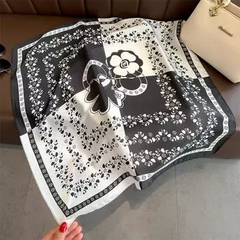 Новый черно-белый квадратный шелковый шарф 70*70 см Женская мода Солнцезащитный платок Повязка на голову Шейный платок Лента Ободок Женский фуляр Сумка 70X70cm