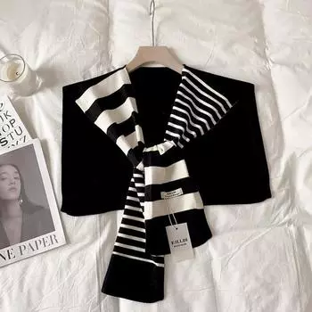 Новый черно-белый вязаный полосатый универсальный модный декоративный сайт красный большой размер защита шеи плечевой платок серый