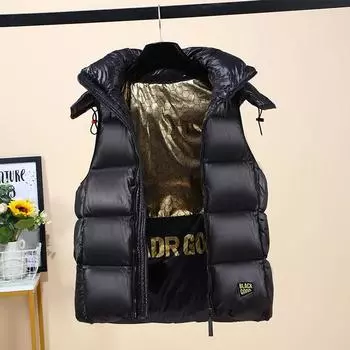 Новый черный и золотой жилет мужской и женский короткий жилет пара утолщенный пуховик хлопковый жилет осенне-зимний жилет куртка M 80-105 чёрный