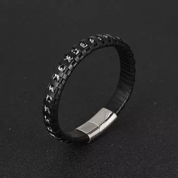 Новый черный кожаный мужской браслет из воловьей кожи средней стали из титановой стали 21