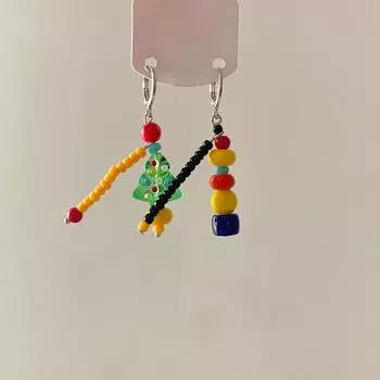 Новый цвет дофамин атмосфера Рождественская елка асимметричная пряжка для ушей женский праздничный подарок