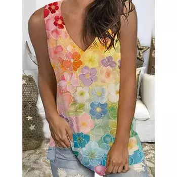 Новый цветочный 3D-принт майка летняя женская уличная одежда без рукавов с V-образным вырезом майка с открытыми плечами жилет Y2k топ женская одежда S