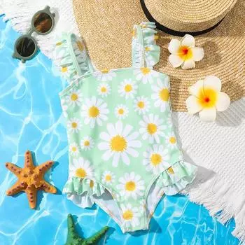 Новый цветочный милый мультяшный цельный купальник для девочек 90 мятный зеленый