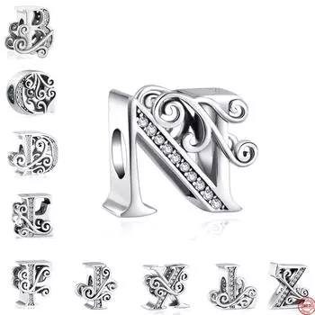 Новый Цветок Буква Алфавит AZ Шарм Имя Шарм Бусины подходят Подвески Серебро 925 Браслет Аксессуары DIY Ювелирные Изделия