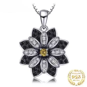 Новый Цветок Натуральный Дымчатый Кварц Черная Шпинель Стерлингового Серебра 925 Ожерелье Подвеска для Женщин Изящные Ювелирные Изделия Без Цепи