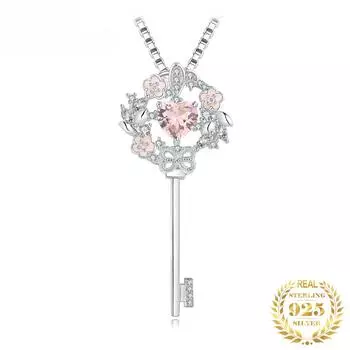 Новый цветок-сердце-ключ 1,9 карата, розовый морганитовый сапфир, стерлинговое серебро 925 пробы, ожерелье для женщин без цепочки