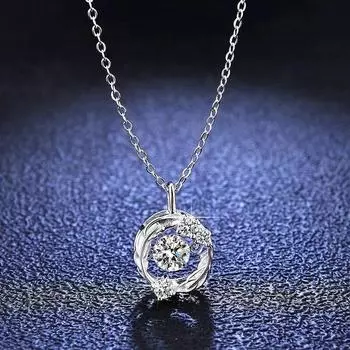 Новый D цвет настоящий кулон из муассанита, ожерелье из чистого серебра 925 пробы, круглый кулон с перьями для женщин, свадебные ювелирные украшения 5.0mm 0.5ct D Color