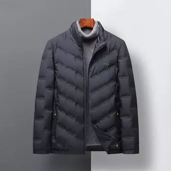 Новый деловой джентльменский повседневный пуховик с воротником-стойкой и клетчатым топом для мужчин среднего возраста зимнее пальто 170 чёрный