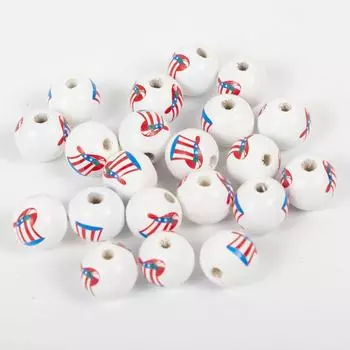 Новый День независимости DIY Ремесленные аксессуары Красочный принт 2 шт. Круглые бусины Свободные бусины Деревянные бусины Американский флаг Ювелирные изделия на заказ Independence Day Hat 16mm