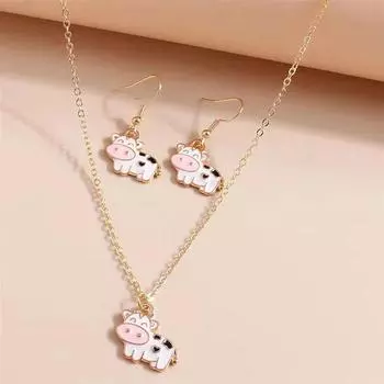 Новый детский комплект серег-гвоздиков с ожерельем, студенческие украшения в виде коровы для женщин золотой