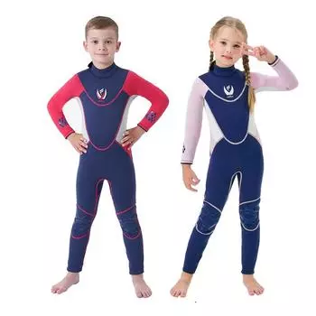 Новый детский купальный костюм для дайвинга толщиной 3 мм, утолщенный теплый цельный костюм с длинными рукавами для дайвинга, защита от холода и солнца, серфинг и плавание 16 синий/красный