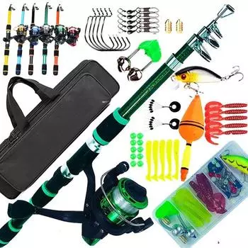 Новый детский рыболовный набор DEUKIO FISHING, полный комплект с телескопическим удилищем и спиннинговой катушкой, наживками и крючками, набор удочек для путешествий в соленой воде fishing rod+ reel красный