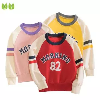 Новый детский топ для маленьких девочек, свитер с лоскутными рукавами, высокое качество 90cm красный