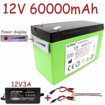 Новый дисплей питания 12v60a 18650 литиевый аккумуляторный блок подходит для солнечной энергии и аккумулятора электромобиля + зарядное устройство 12.6v3a
