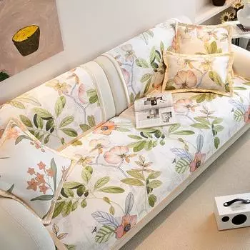 Новый диван-подушка Ice Silk в американском стиле с принтом, летний охлаждающий чехол для гостиной, нескользящий, прохладный чехол для дивана, можно стирать в стиральной машине 70x70cm 1pcs