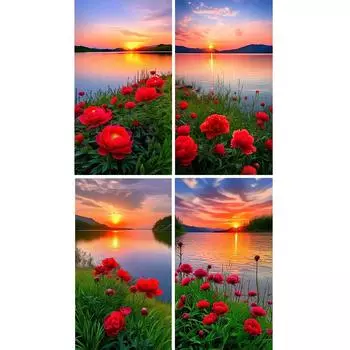 Новый DIY 5D Алмазная картина Пейзаж Цветок Полный круг Мозаика Пейзаж Закат Алмазная вышивка Искусство Домашнее украшение Full Round 20x40CM