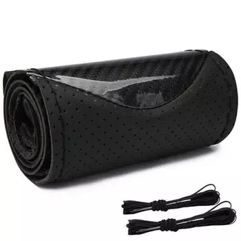 Новый DIY Делюкс Глянцевый Черный Карбоновое волокно+Кожа Накладка на руль автомобиля 38 см