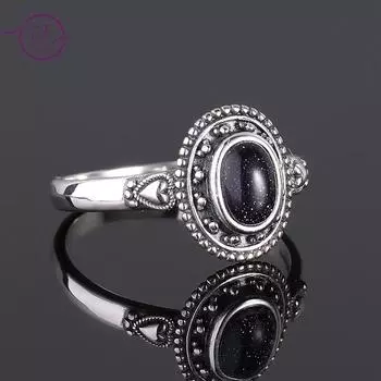 Новый дизайн 5X7 мм кольцо из синего песчаника серебряное кольцо панк ювелирные изделия для женщин коктейльная вечеринка подарок на день рождения 6