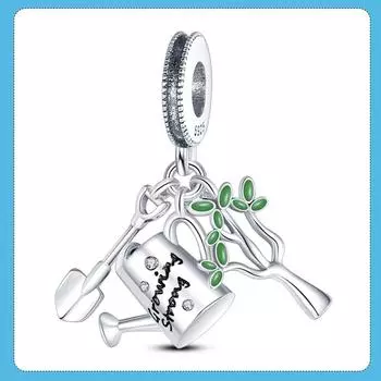 Новый дизайн, 925 серебряный мастерок для полива сада, подвеска в виде дерева, подвеска, подходит для брендового браслета, ювелирные изделия для девочек