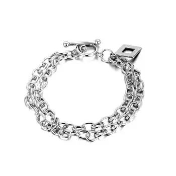 Новый дизайн браслета из титановой стали. Простой браслет в стиле хип-хоп для мужчин и женщин. 21