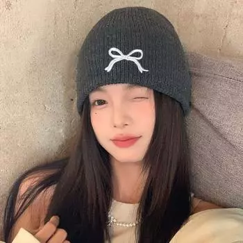 Новый дизайн для девочек, вязаная шапка с бантом, корейский стиль, вышитая шапка с бантом, шапки-бини для женщин Y2K Style 8