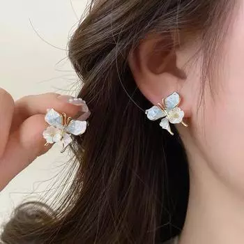 Новый дизайн, градиент, бабочка, циркон, темперамент, Джокер, геометрические серьги, женские украшения