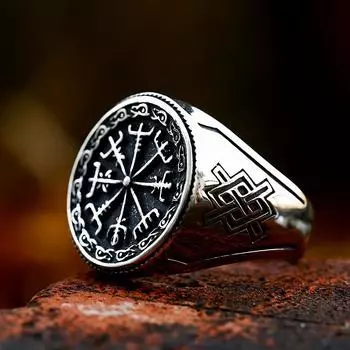 Новый дизайн, кольцо с компасом викингов, рунический скандинавский тотем, ювелирные изделия Одина, винтажные ювелирные изделия 7
