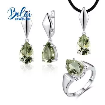 Новый дизайн, комплект ювелирных украшений с натуральным бразильским зеленым аметистом, стерлинговое серебро 925 пробы, изысканные ювелирные изделия, груша 8*12 мм для женщин, хороший подарок m зелёный