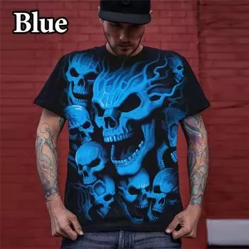 Новый дизайн крутая уличная хип-хоп 3D принтованная футболка персонализированный череп топ S синий