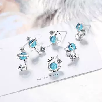 Новый дизайн Мечта Голубой Кристалл Вселенная Планета Серьги-гвоздики Сверкающие Звезды Циркон Серьги Для Женщин Подарки S-E1001
