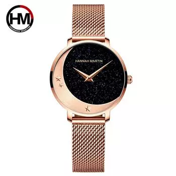 Новый дизайн, модель прибытия, Япония MIYOTA 2035, кварцевые наручные часы с луной, звездами, ночью, вспышкой, часы для женщин