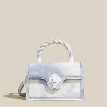 Новый дизайн, модная женская ручная сумка, сумки через плечо, корейский стиль, окрашенные в синий цвет, белые облака, тренд, для отдыха, квадратные сумки через плечо