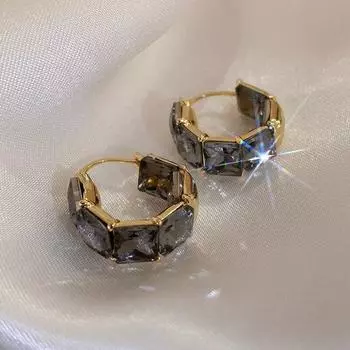 Новый дизайн, модные ювелирные изделия, квадратные серые серьги с кристаллами, элегантные женские повседневные рабочие аксессуары чёрный