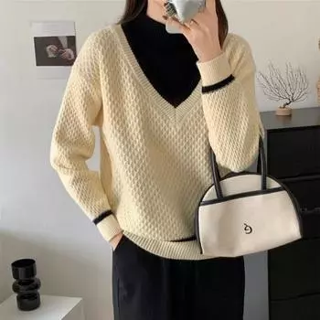 новый дизайн поддельный двухсекционный свитер с полуводолазкой женский осенне-зимний пуловер вязаный свитер мягкий вощеный низ рубашка верх One Size