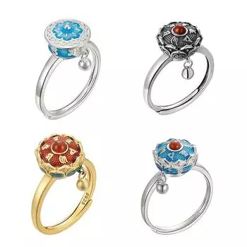 Новый дизайн ретро-кольцо с шестью иероглифами и мантрой-спиннером, простое креативное китайское буддийское кольцо для женщин, регулируемые кольца 02