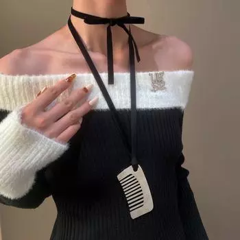 Новый дизайн ретро серебристый мини гребень ожерелье длинная подвеска свитер цепь 1 pcs