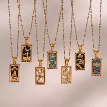 Новый дизайн, рождественские украшения, подарок, красочные геометрические ожерелья Таро из нержавеющей стали для женщин с геометрическим рисунком Луны и Солнца New Chain Empress-