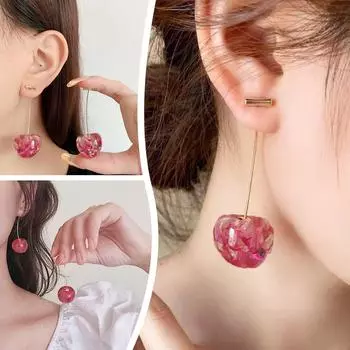 Новый дизайн розовые серьги-капли для женщин корейский дизайнер фруктовые подвески ювелирные изделия из смолы сухоцвет T8K9 red-onesize