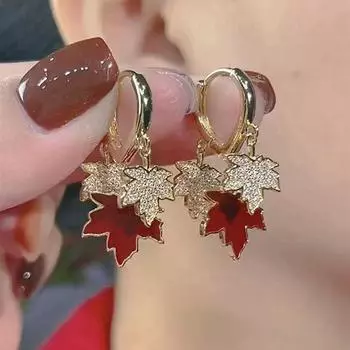 Новый дизайн Sense Double Red Maple Leaves Hoop серьги модные элегантные серьги с осенними листьями ювелирные изделия для женщин на каждый день