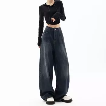 Новый дизайн Sense Niche Jeans Женские прямые широкие брюки Свободные и синие длинные брюки в пол в стиле ретро S синий