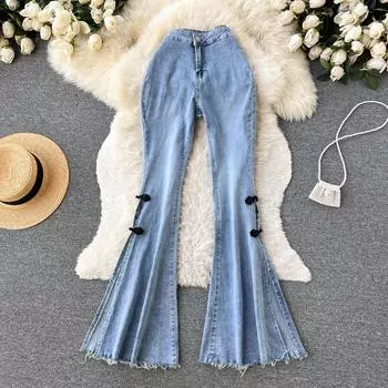 Новый дизайн Sense с открытой высокой талией, тонкие ретро-дизайн Sense, нишевые модные расклешенные брюки