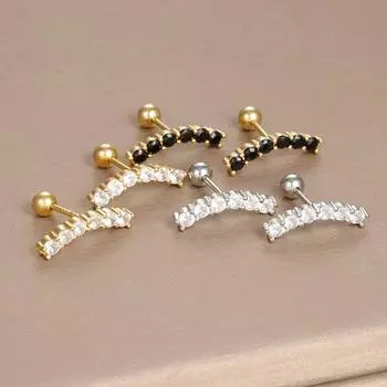 Новый дизайн, серьги-гвоздики из нержавеющей стали золотого, серебряного цвета, простые геометрические дуги, блестящие циркониевые вечерние украшения для женщин