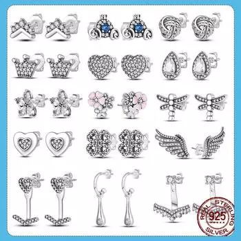 Новый дизайн, серьги-гвоздики со звездами и крыльями, серьги-кольца для женщин, подруги, жены, серебро 925, ювелирные изделия, подарок, серьги-капли