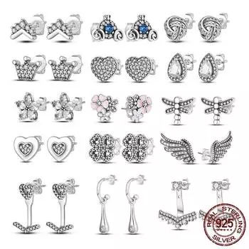 Новый дизайн, серьги-гвоздики со звездами и крыльями, серьги-кольца для женщин, подруги, жены, серебро 925, ювелирные изделия, подарок, серьги-капли