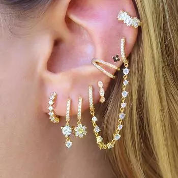 Новый дизайн, серьги-кольца из нержавеющей стали с кубическим цирконием для женщин, серьги с подвеской золотого цвета для пирсинга хряща, необычные ювелирные изделия