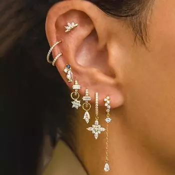 Новый дизайн, серьги-кольца из нержавеющей стали с каплями воды для женщин, кубические циркониевые цветы, круглые серьги для хряща, ювелирные изделия для пирсинга