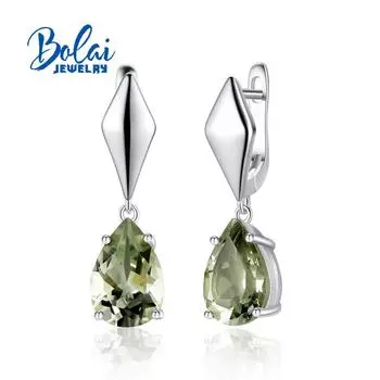 Новый дизайн, серьги с застежкой из натурального бразильского зеленого аметиста, стерлинговое серебро 925 пробы, изысканные ювелирные изделия, груша, 8*12 мм для женщин M зелёный