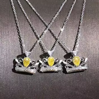 Новый дизайн, серебряное ожерелье с подвеской для женщин, инкрустированное желтой грушей, циркониевое сердце, ожерелье, свадебные украшения, новинка 45cm