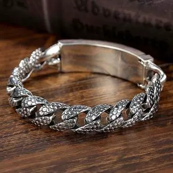 Новый дизайн, серебряный браслет ручной работы, мужской властный браслет с головой дракона, модный ретро-китайский стиль, ювелирные изделия в стиле хип-хоп, панк 22cm