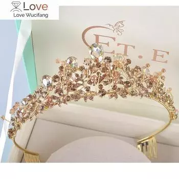 Новый дизайн со стразами и жемчугом, свадебная корона ручной работы, тиара цвета шампанского, повязка на голову с кристаллами, женская свадебная вечеринка, аксессуары для волос 15*5(cm) золотой